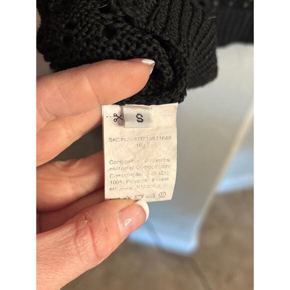 Women Sweater - Drop Shoulder Open Knit Sweater Black Size Small - Picture 6 of 6